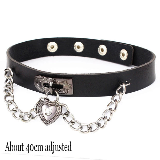 New Sexy Harajuku PU Leather Chain Heart Pendant Necklaces Women Men Punk Neck Gothic Black Pink Choker Necklace Cool Collar