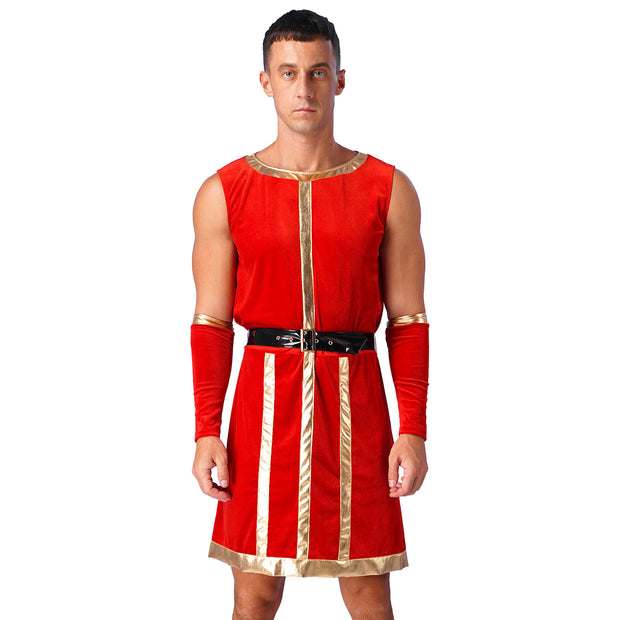 Mens Roman Spartan Gladiator Warrior Costume Ancient Greek Mythology God Toga Fancy Dress Up Halloween Cosplay Costumes