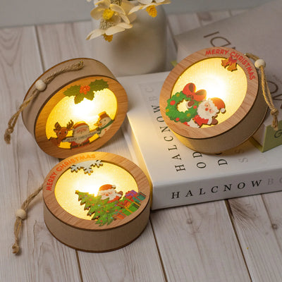 Christmas Wood Luminous Light Pendant Tabletop Decoration Christmas Ornament Holiday Home Wooden Christmas Tree Decoration