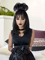Black Lydia Deetz Cosplay Wig With Buns Corpse Bride Gothic Costume Wigs For Women Halloween Party Beetlejuice Costume Women Wig