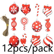 (12 Pcs/bag) Christmas Decorations Wooden Lollipops Christmas Tree Pendants Painted Wooden Pieces Scene Decoration Props DIY