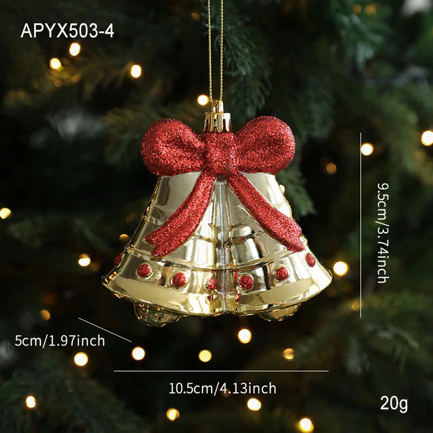 Christmas Tree Ornaments Natal Gold Bear Bell for ChristmasTree Hanging Pendants Home Party Decor New Year Navidad Decor