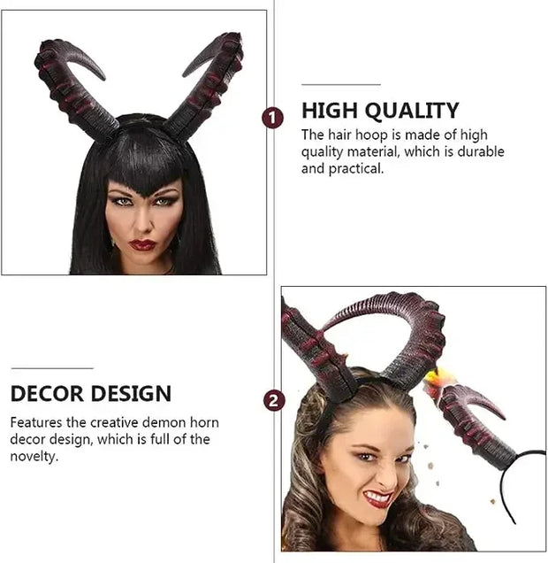 Black Demon Horn Headpiece Cosplay Women Gothic Devils Sexy Animal Ox Horns Headwear Halloween Carnival Party Costume Props