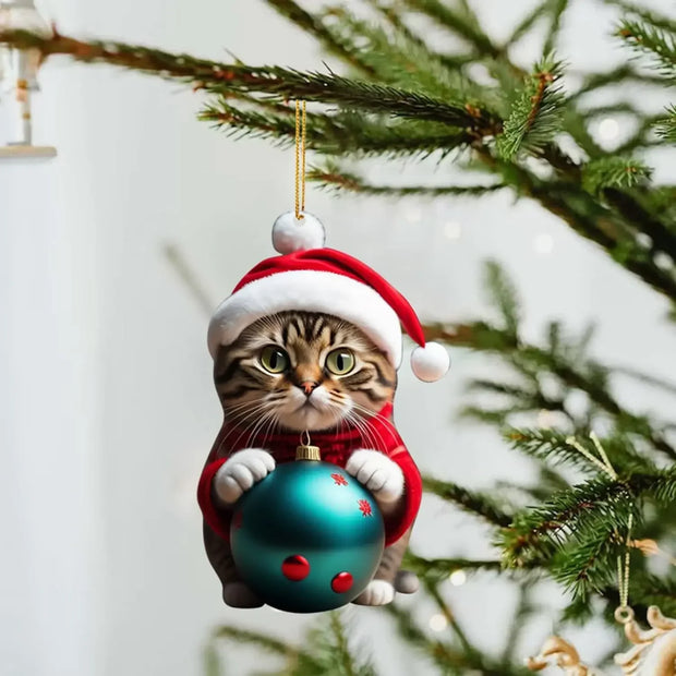 Cat Christmas Hanging Ornaments Cute Cartoon Acrylic Animals Xmas Tree Pendants Personalized Christmas Decor for Car Interior
