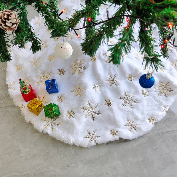 78/90Cm Christmas Tree Skirt White Plush Christmas Tree Foot Carpet Snowflake Faux Fur Christmas Tree Base Cover Decoration Home