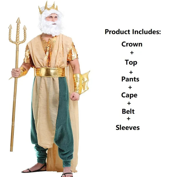 Women Sea Siren Mermaid Queen Costume Staff Men's Poseidon Costumes Adult Egypt Egyptian Pharaoh Prince King Cosplay Fancy Dress