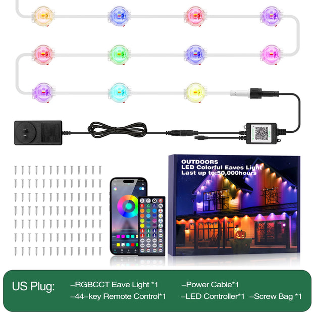 RGB Eaves Lights Smart Bluetooth APP Permanent Outdoor Music Sync Light Waterproof Christmas LED Strings 15M 30M 60M 90M 150M