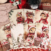 16cards, 4envelopes, 32stickers Christmas Squirrel Double-sided Postcard, for Scrapbooking Supplies, Paper Craft, Greetingcard