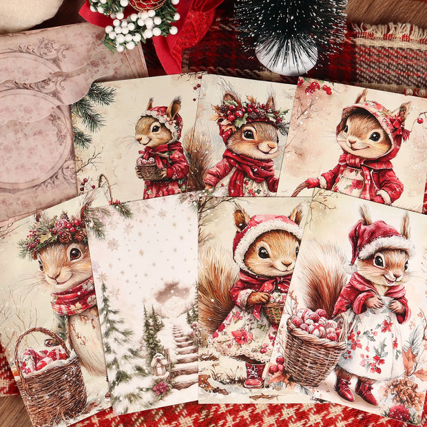 16cards, 4envelopes, 32stickers Christmas Squirrel Double-sided Postcard, for Scrapbooking Supplies, Paper Craft, Greetingcard