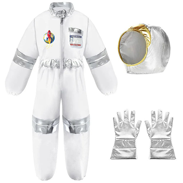 Kids Astronaut Cosplay Costume Nasa Boys Girls Spaceman Pilot Child Halloween Dress Up One-piece Jumpsuit Outfit Party Bodysuit