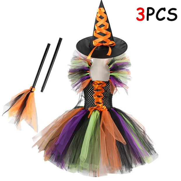 Halloween Kid Girl Cosplay Costume Maleficent Tulle Purple Black Dress Girls Vestidos Party Evil Queen Mesh Princess Dresses