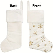 Christmas Stocking, 16 Inch Plush Faux Fur Sock with Snowflake Sequins, Holiday Tree Wall Fireplace Home Decor