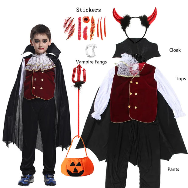 Girls Red Vampire Halloween Kids Costumes for Girl 2025 Carnival Party Prom Gown Ghost Bride Gothic Cosplay Children Clothing