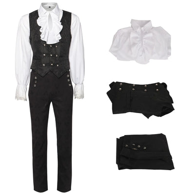 Men's Gothic Costume Set Black Medieval Gentleman Tailcoat Shirt Steampunk Halloween Vampire Cosplay Costume