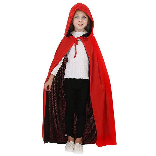Unisex Child Adult Halloween Black Red Reversible Hooded Cloak Vampire Capes Party Costumes