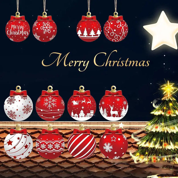 12/24Pcs Christmas Wooden Ornament Hanging Decorations Xmas Bell Shaped Pendant DIY Christmas Tree Craft Decor For Home New Year