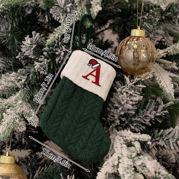 Christmas Stockings Xmas Gift Knitting Socks Pendant Red A-Z Letter Hanging Stock Christmas Tree Decor Ornament Navidad Gift Bag