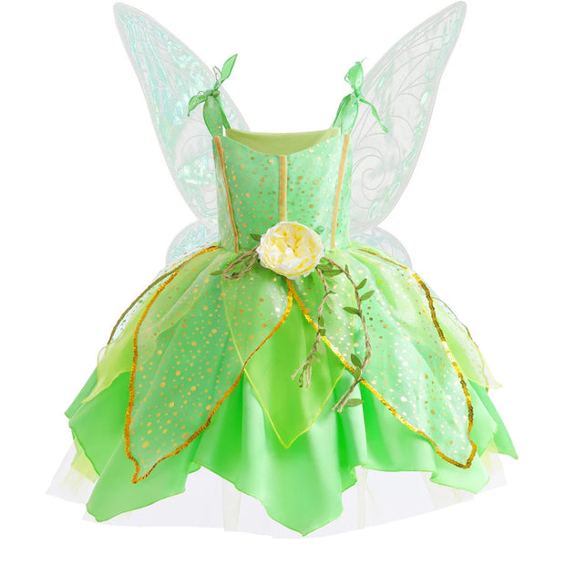 Kid Girls Princess Fairy Costume Tinker Bell Tutu Dress Sleeveless Wing Princess Girl Costume Cosplay Carnival Halloween Party