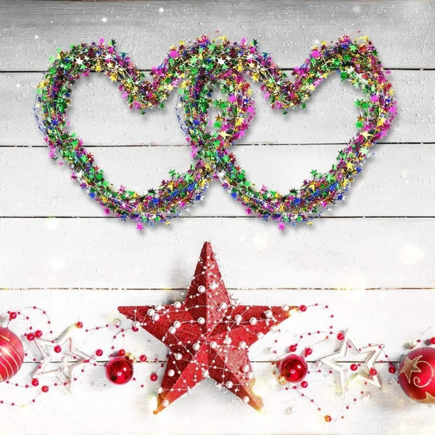 Sparkly Star String Christmas Tree Decorations Tinsel Garlands with Wire Xmas Tree Party New Year DIY Decor Festival Ornament