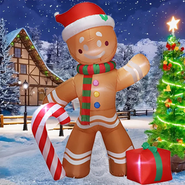 Christmas Decoration Crutch Santa Claus Inflatable Toy with LED Lights Outdoor Inflatable Model Ornament Holiday DIY Decorations