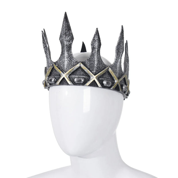 King Crown For Men Women Full Round PU Royal Birthday Prince Prom Kings Crown Medieval Headpiece Cosplay Halloween Tiara Costume