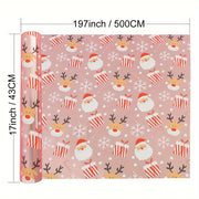 1 Roll Christmas Wrapping Paper Mini Roll, Pink Metallic Foil Shine Paper - Snowflakes/Santa Claus/HO Print for Gift Wrap, Arts
