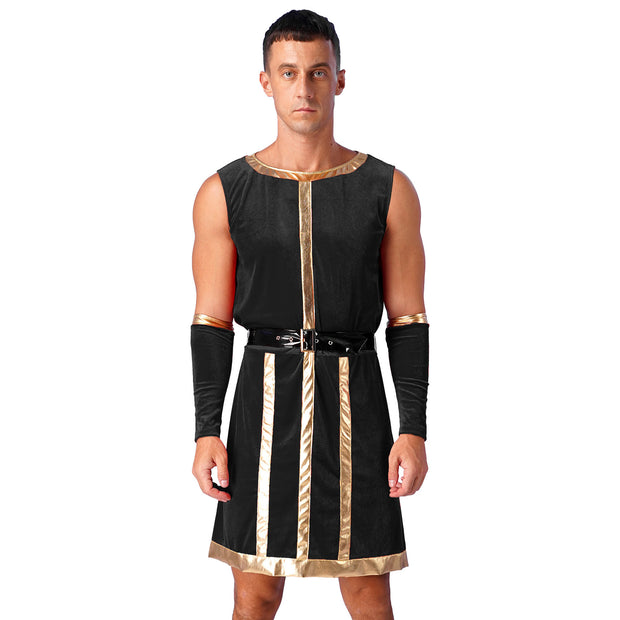 Mens Roman Spartan Gladiator Warrior Costume Ancient Greek Mythology God Toga Fancy Dress Up Halloween Cosplay Costumes