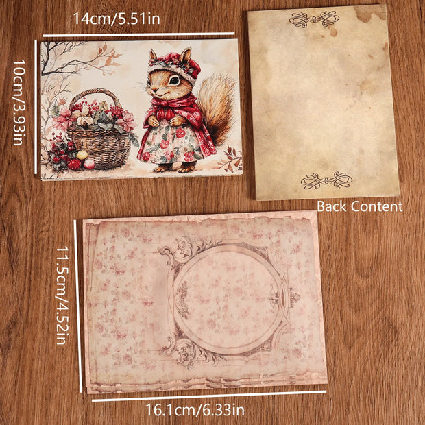 16cards, 4envelopes, 32stickers Christmas Squirrel Double-sided Postcard, for Scrapbooking Supplies, Paper Craft, Greetingcard
