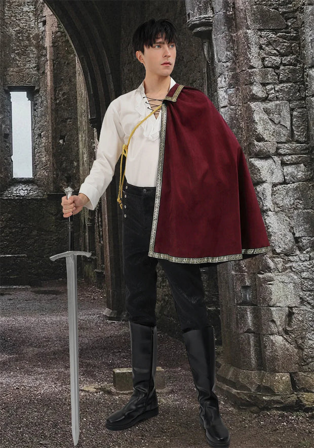 DAZCOS Medieval Tudor Cape Renaissance Cavalier Half Shoulder Shawl Black Hooded Shrug Ranger's Cloak LARP Costume Halloween