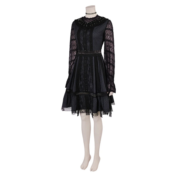 Lydia Deetz Cosplay Women Fantasia Black Music Performance Dress Collar Movie Beetle Disguise Costume Girls Outfits Halloween