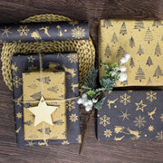 1 Roll Christmas Wrapping Paper, Christmas Wrapping Paper Roll, Vintage Navy Blue and Brown Kraft Paper  17 Inch x 33 Feet