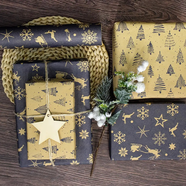 1 Roll Christmas Wrapping Paper, Christmas Wrapping Paper Roll, Vintage Navy Blue and Brown Kraft Paper  17 Inch x 33 Feet