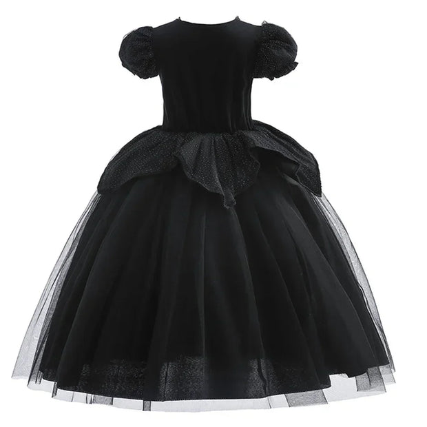 Maleficent Costume for Girls Halloween Witch Cosplay Black Witch Short Sleeve Cute New Horror Dress Accessories Set