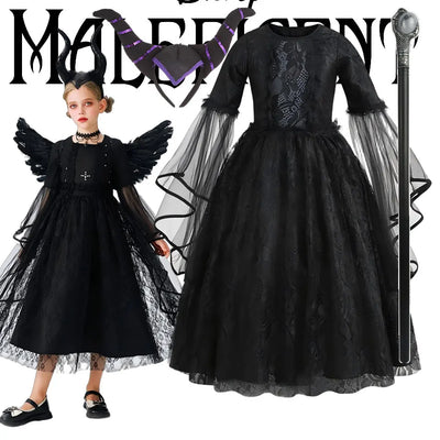 Disney Villain Role Playing Maleficent Costume Girl Halloween Evil Queen Lace Dress Deluxe Maleficent Cosplay Apparel Vestidos