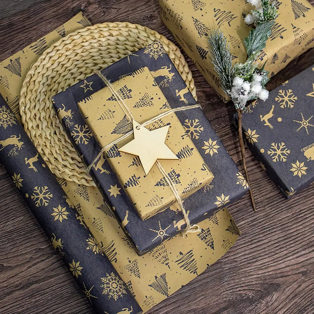 1 Roll Christmas Wrapping Paper, Christmas Wrapping Paper Roll, Vintage Navy Blue and Brown Kraft Paper  17 Inch x 33 Feet
