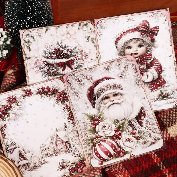 56pieces(12 A5 papers and 44stickers)Christmas Classic DIY Decoupage Paper Kit, for Scrapbooking, Christmas Collage Decoration