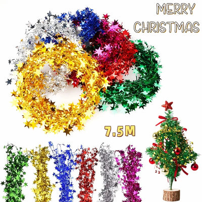 Sparkly Star String Christmas Tree Decorations Tinsel Garlands with Wire Xmas Tree Party New Year DIY Decor Festival Ornament