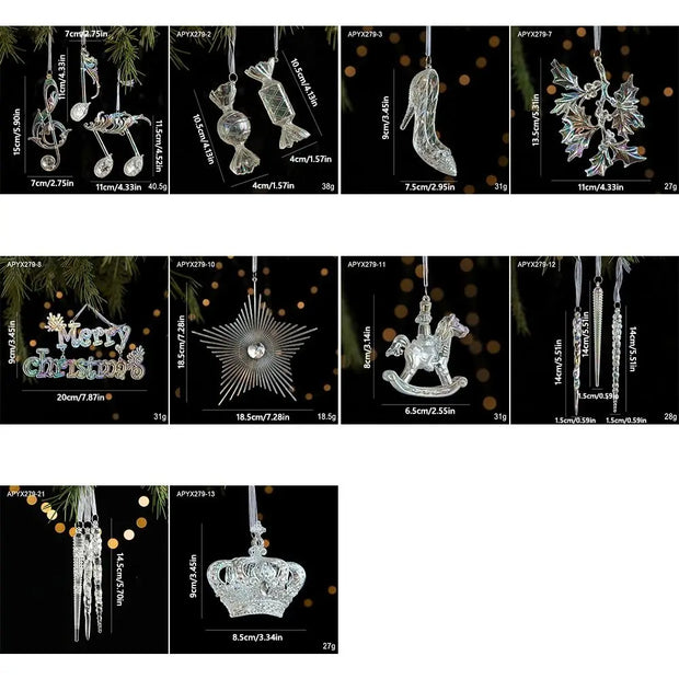 Transparent Christmas Hanging Decoration Snowflake Candy Star Crown Christmas Tree Ornament Acrylic Shopwindow