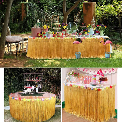 3 Sizes Straw Color Luau Grass Table Skirt Straw Hawaiian Summer Theme Party Supplies for Tropical Hawaii Party Decorations