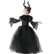 Halloween Maleficents Costume for Girls Evil Queen Dress Up Costumes Witch Devil Black Tulle Mesh Princess Dress Cosplay Clothes