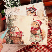 16cards, 4envelopes, 32stickers Christmas Squirrel Double-sided Postcard, for Scrapbooking Supplies, Paper Craft, Greetingcard