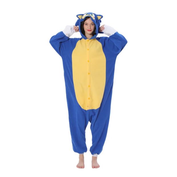 Anime Jumpsuit Cartoon Sleepwear Shadow Hedgehog Pajama Party Halloween Performance Suit Blue Home Wear Hooded Cosplay Costumes