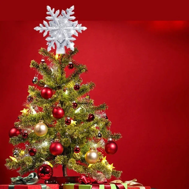Christmas Tree Topper Lighted Snowflake Tree Topper Rotating LED Snowflake Projector 3D Glitter Projector for Xmas Tree Decor