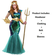 Women Sea Siren Mermaid Queen Costume Staff Men's Poseidon Costumes Adult Egypt Egyptian Pharaoh Prince King Cosplay Fancy Dress