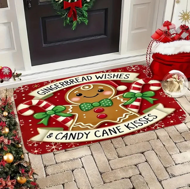 Christmas Gingerbread Man Welcome Door Mat Front Door Mat Outdoor Entrance Mat with Christmas Door Mat Home Decor Check-in Gift
