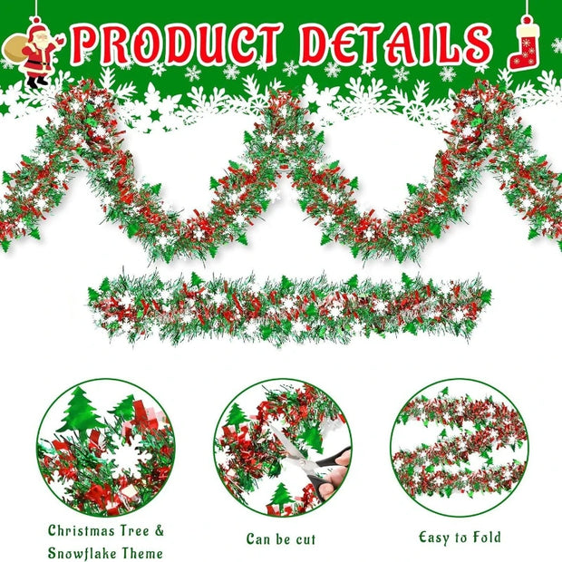 Christmas Tree Decorations Christmas Tinsel Garland Metallic Shiny Garland for Christmas Home and Living Room Decoration
