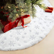Christmas Tree Skirt Snowflake Design Flannel Plush Glitter Hem Xmas Tree Decorative Cover Base Home Party Decor Holiday Gift