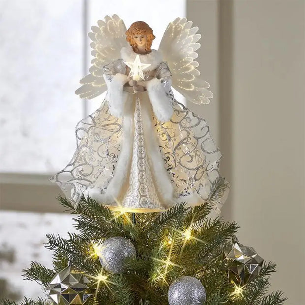 New Christmas Tree Decoration Golden Angel Dolls Tree Top Star LED Glowing Pendant Christmas Tree Top Decoratiostival decoration