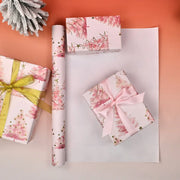 1 Roll 17inch x 393inch Pink with Gold Xmas Tree Wrapping Paper for Holiday Christmas, Gift Wrapping Paper for party