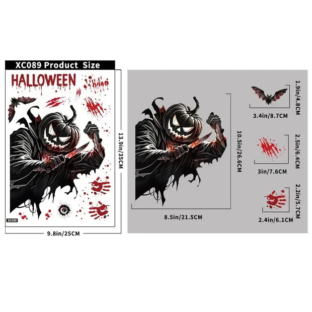 Halloween Horror Stickers Blood Fingerprint Hanging Ghost Pumpkin Skull Window Glass Sticker Happy Halloween Party Decor 2025